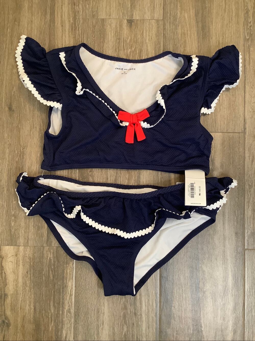 Janie & Jack Girl's 10 Recycled Texture Ruffle Merchant Marine Swim Set B13-10